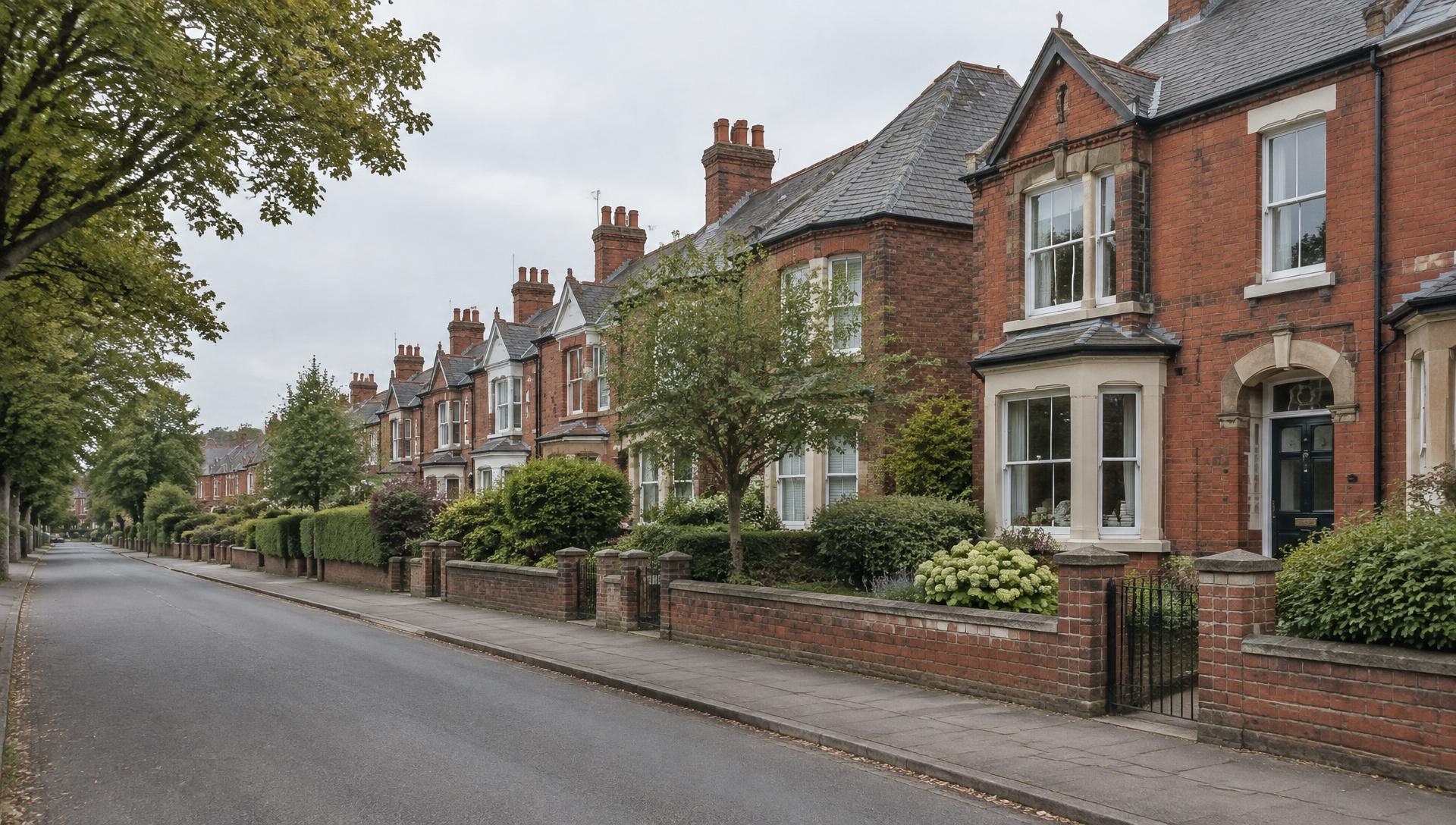 Quiet street of traditional red-brick homes in the North West